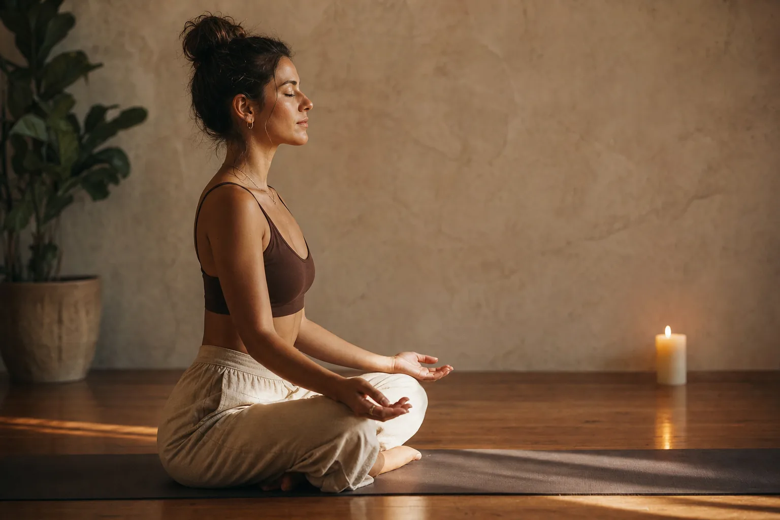 Calm wellness studio moment with a member meditating