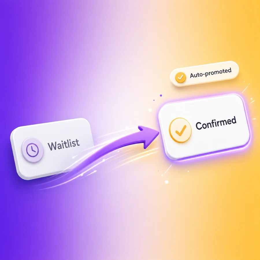 Vibefam waitlist UI showing instant promotion from a "Waitlist" card to a "Confirmed" card