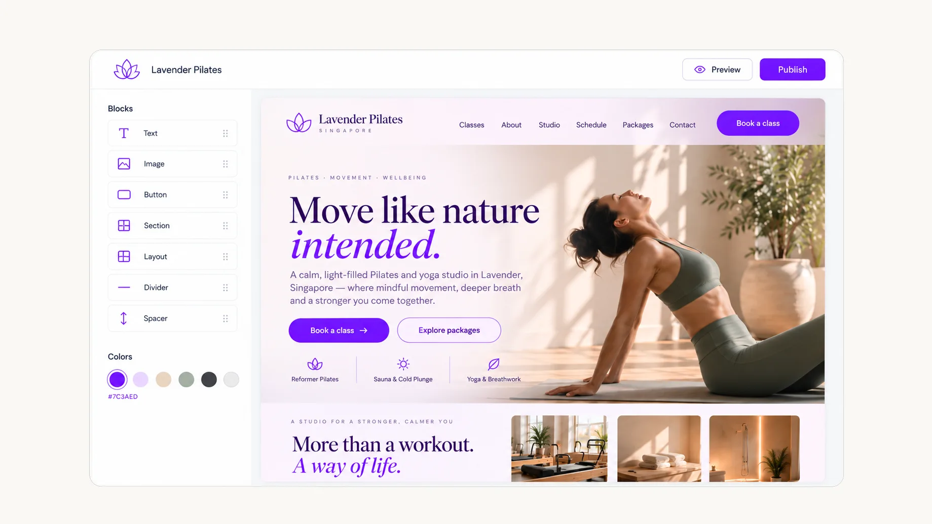 Vibefam AI Website Builder generating a custom fitness studio website